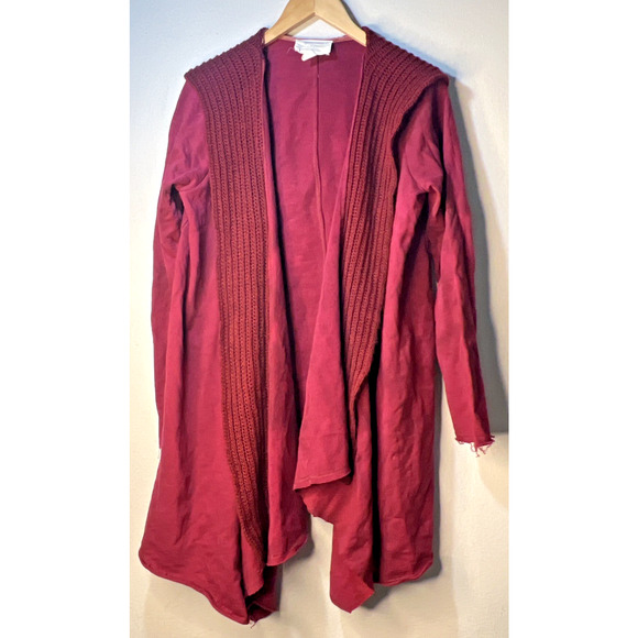Evy’s Tree Diana Wrap Sweater Jacket Maroon Mixed Media Medium Hoodie Burgandy - Picture 1 of 12